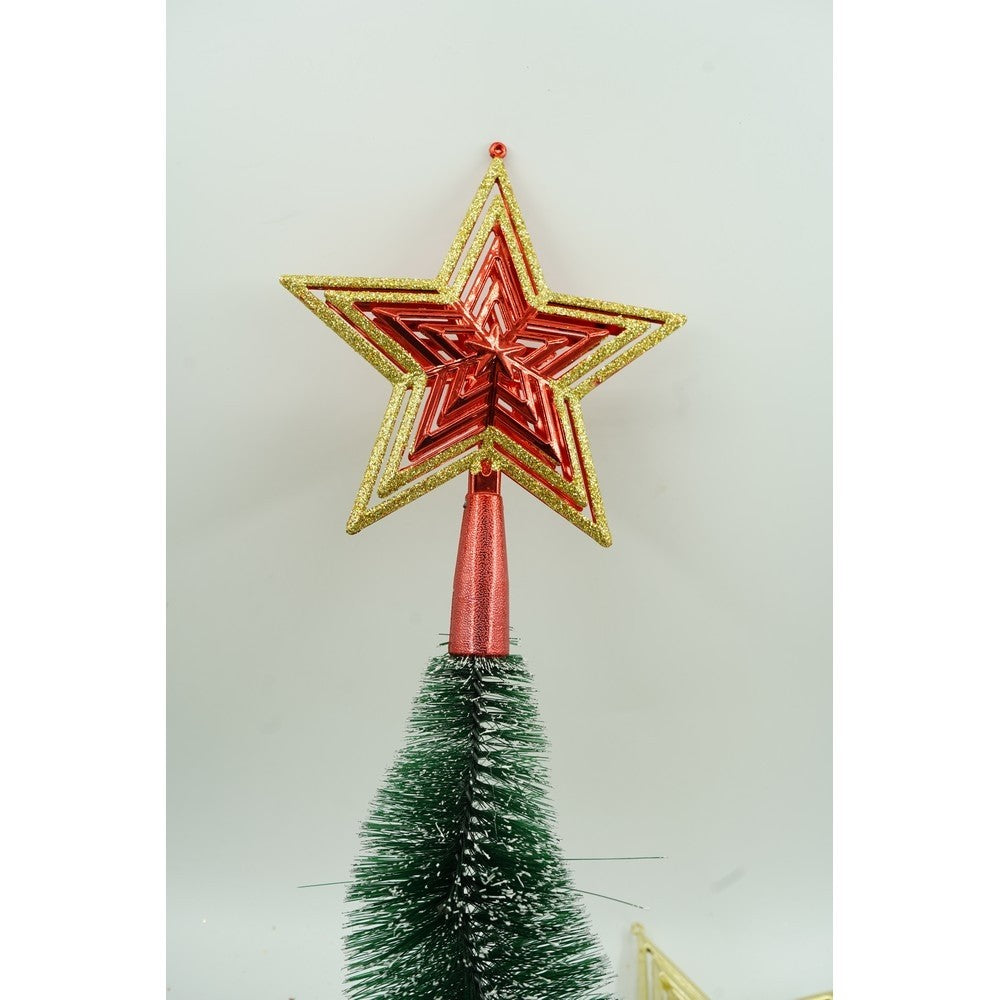 Varf decorativ de brad, Auriu/ Rosu, in forma de Stea, design de stele, din Plastic, 15 cm x 18 cm, Interior/Exterior, Vivimall - vivimall.ro