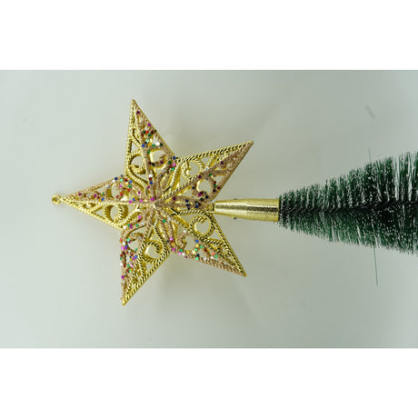 Varf decorativ de brad, Auriu/ Roz, in forma de Stea, design spiralat, din Plastic, 19 cm x 21 cm, Interior/Exterior, Vivimall - vivimall.ro