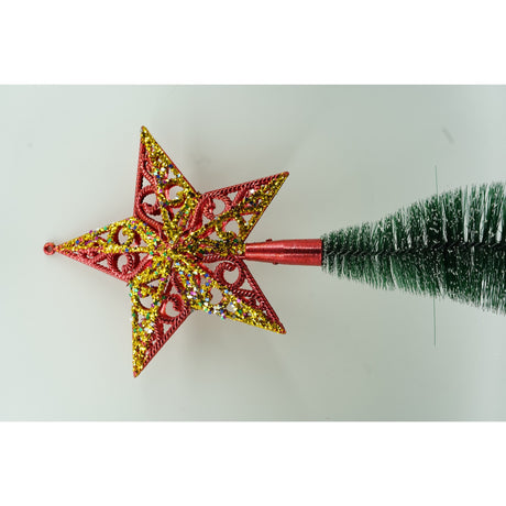Varf decorativ de brad, Rosu/ Auriu, in forma de Stea, design spiralat, din Plastic, 19 cm x 21 cm, Interior/Exterior, Vivimall - vivimall.ro