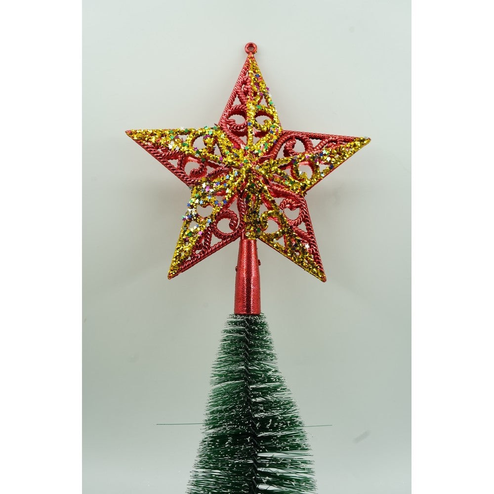 Varf decorativ de brad, Rosu/ Auriu, in forma de Stea, design spiralat, din Plastic, 19 cm x 21 cm, Interior/Exterior, Vivimall - vivimall.ro