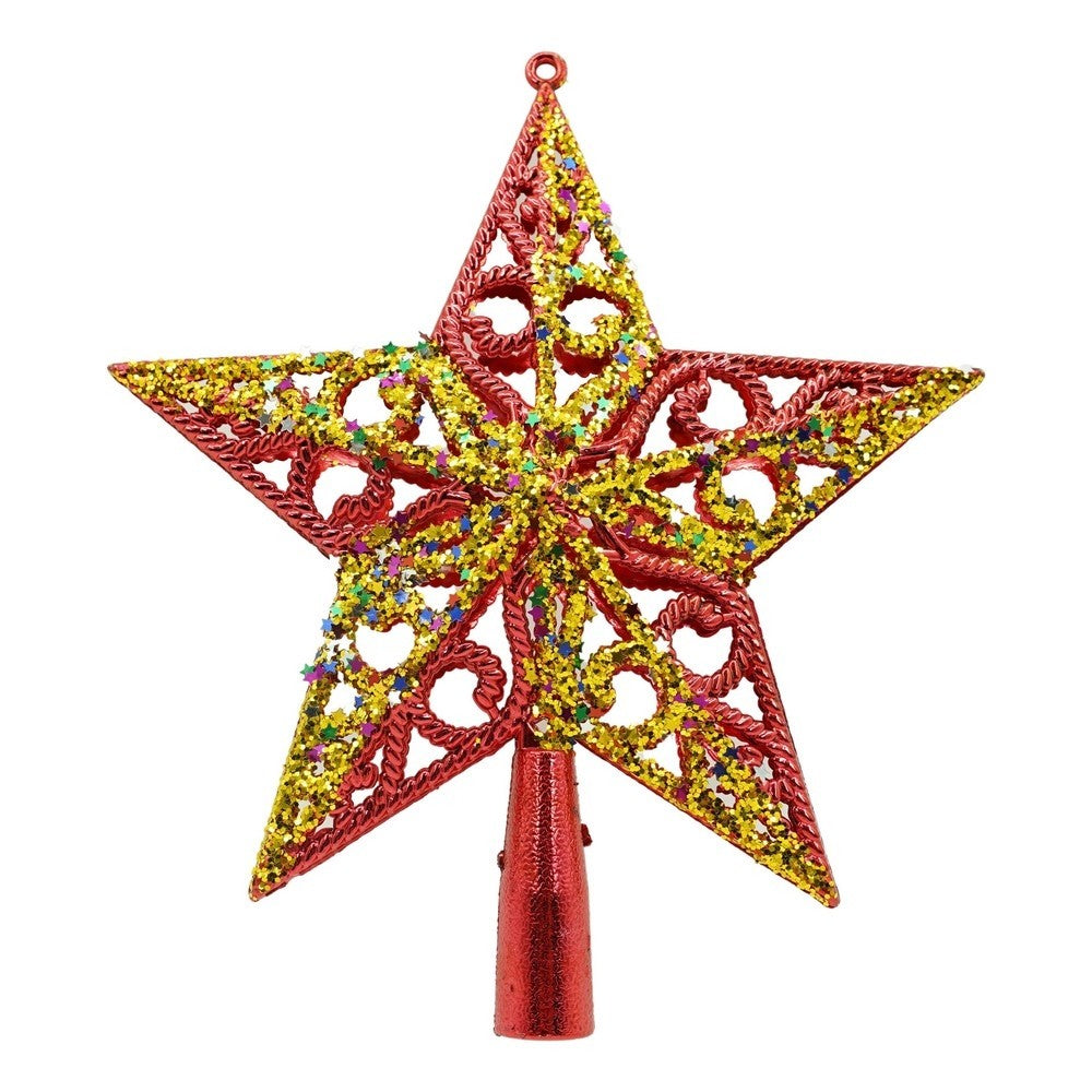 Varf decorativ de brad, Rosu/ Auriu, in forma de Stea, design spiralat, din Plastic, 19 cm x 21 cm, Interior/Exterior, Vivimall - vivimall.ro