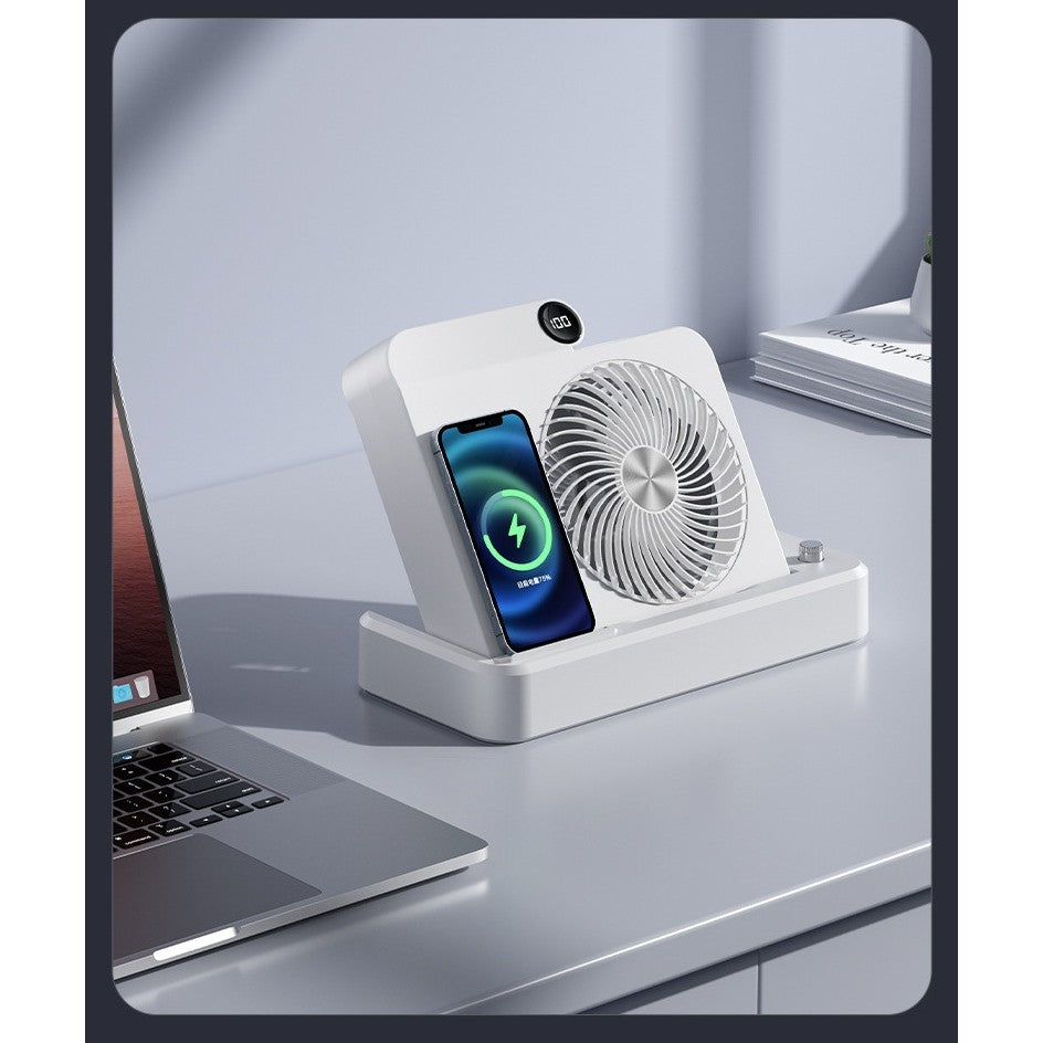 Ventilator 2in1, Flippy, Functie Incarcare Telefon Wireless, 100 Trepte de Viteza, 2400 mAh, 5V, 2A, 25 x 16.5 x 24 cm, Alb - vivimall.ro