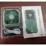 Ventilator Portabil Vivimall, 3 in 1, de Mana, de Gat, de Birou, 16.7 x 8 x 1.9 cm, 3 Trepte de Viteza, Incarcare USB, Pliabil, Afisaj Digital, Suport Telefon, Verde - vivimall.ro
