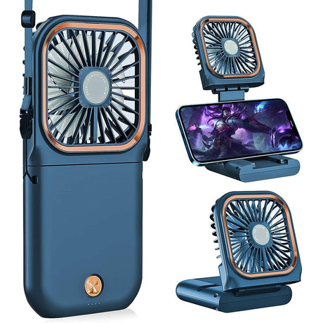 Ventilator Portabil 3 In 1, De Mana, De Gat, De Birou, 16.7 X 8 X 1.9 Cm, 3 Trepte De Viteza, Incarcare Usb, Pliabil, Afisaj Digital, Suport Telefon - vivimall.ro