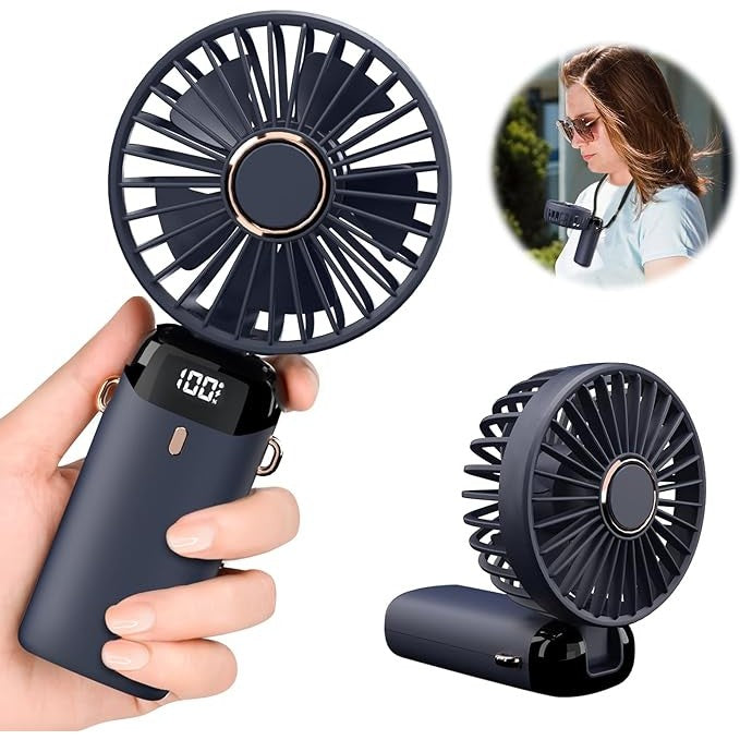 Ventilator Ultra Portabil Cu Aromaterapie, 3 In 1, De Mana, De Birou, De Gat, 5 Trepte De Viteza, Incarcare Usb, Autonomie 12H, Pliabil, Cu Ecran Lcd - vivimall.ro