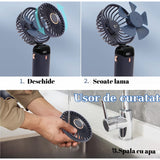 Ventilator Ultra Portabil Cu Aromaterapie, 3 In 1, De Mana, De Birou, De Gat, 5 Trepte De Viteza, Incarcare Usb, Autonomie 12H, Pliabil, Cu Ecran Lcd - vivimall.ro