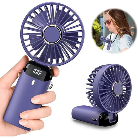 Ventilator Ultra Portabil Cu Aromaterapie, 3 In 1, De Mana, De Birou, De Gat, 5 Trepte De Viteza, Incarcare Usb, Autonomie 12H, Pliabil, Cu Ecran Lcd - vivimall.ro