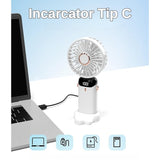 Ventilator Ultra Portabil cu Aromaterapie, Vivimall, 3 in 1, de Mana, de Birou, de Gat, 5 Trepte de Viteza, Incarcare USB, Autonomie 12h, Pliabil, cu Ecran LCD, Alb - vivimall.ro