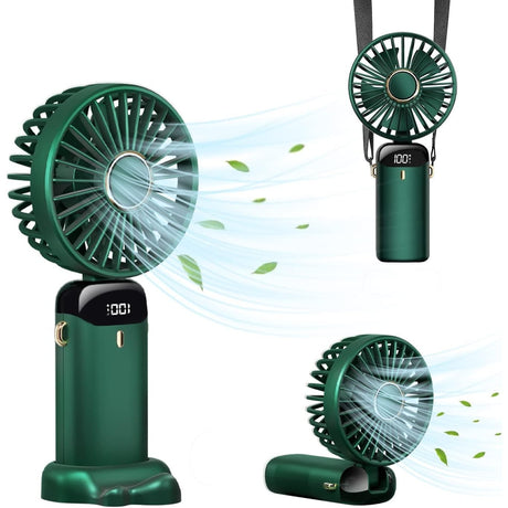 Ventilator Ultra Portabil Cu Aromaterapie, 3 In 1, De Mana, De Birou, De Gat, 5 Trepte De Viteza, Incarcare Usb, Autonomie 12H, Pliabil, Cu Ecran Lcd - vivimall.ro
