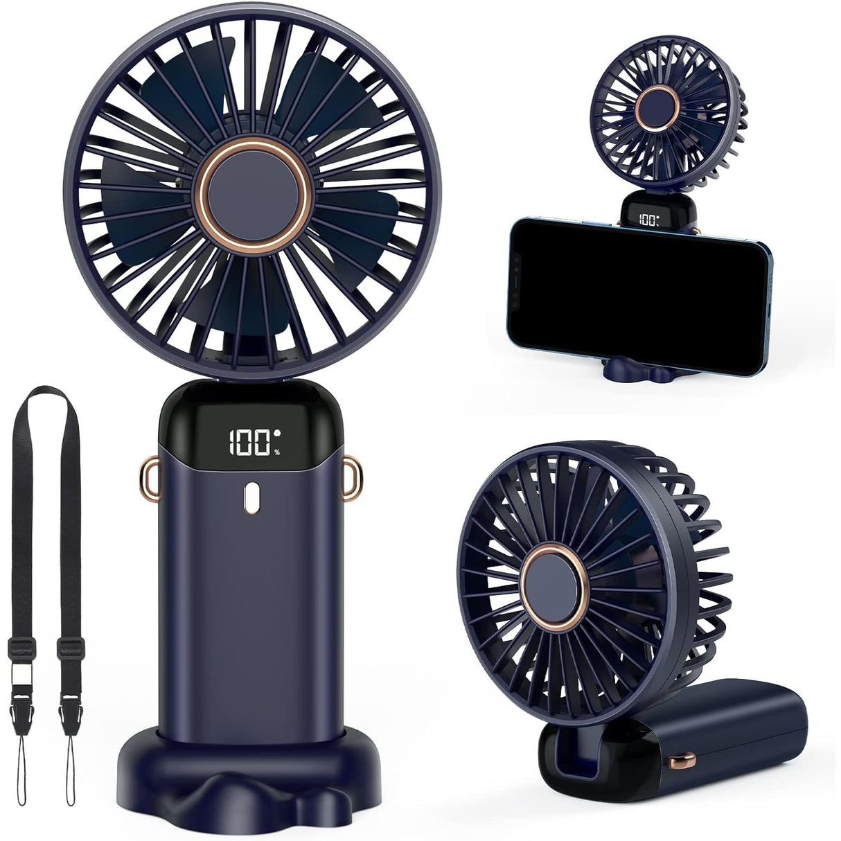 Ventilator Ultra Portabil Cu Aromaterapie, 3 In 1, De Mana, De Birou, De Gat, 5 Trepte De Viteza, Incarcare Usb, Autonomie 12H, Pliabil, Cu Ecran Lcd - vivimall.ro