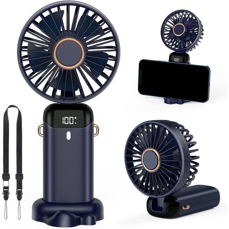 Ventilator Ultra Portabil Cu Aromaterapie, 3 In 1, De Mana, De Birou, De Gat, 5 Trepte De Viteza, Incarcare Usb, Autonomie 12H, Pliabil, Cu Ecran Lcd - vivimall.ro