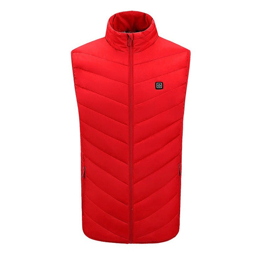 Vesta cu Incalzire, Vivimall, Unisex, 2 Zone de Incalzire, Umplutura Bumbac, 3 Trepte de Temperatura, Incarcare USB, Rosu, 74 - 84 kg, Marime XXXL - vivimall.ro