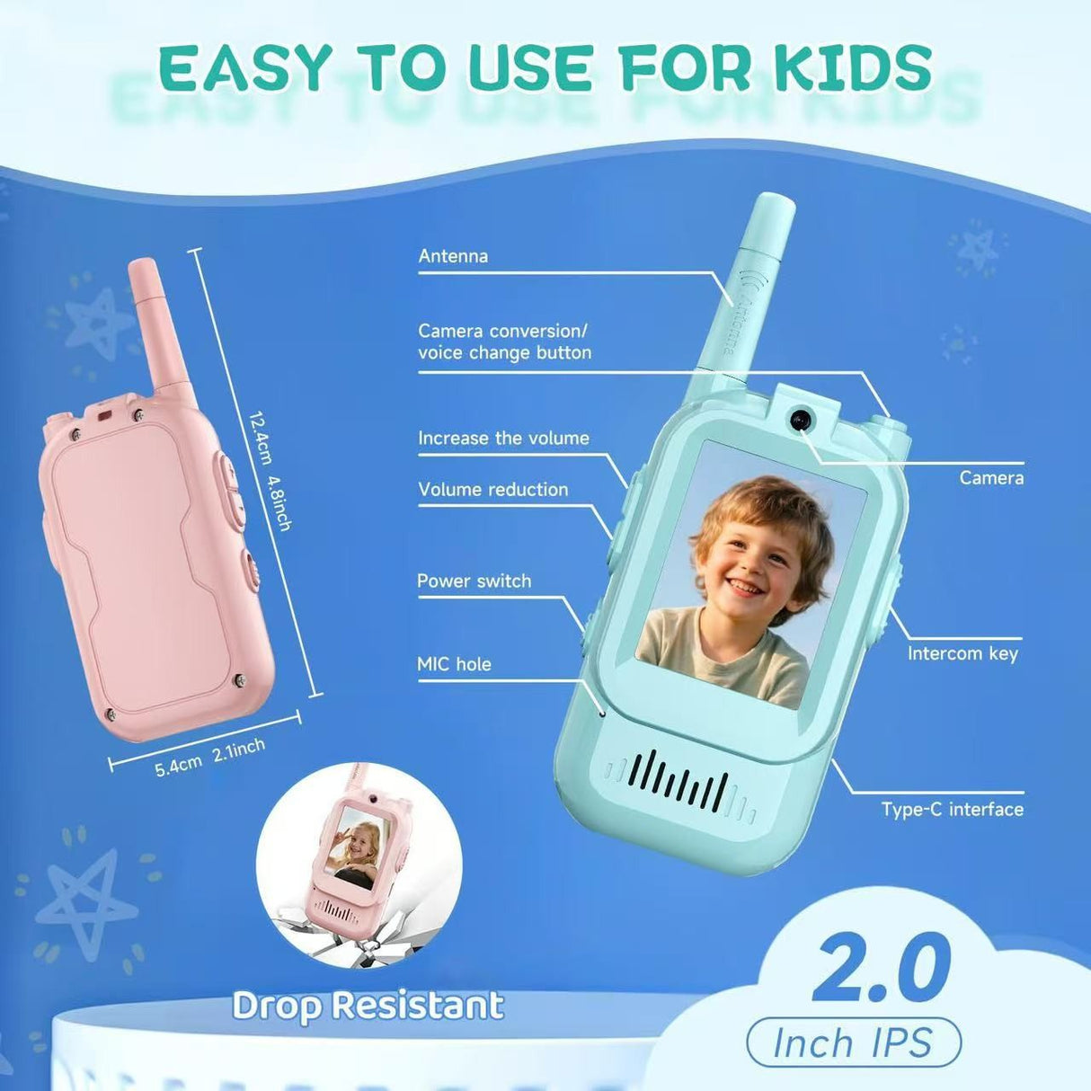 Set 2 Walkie-Talkie pentru Copii, Vivimall, Roz si Albastru, Text in Engleza - vivimall.ro