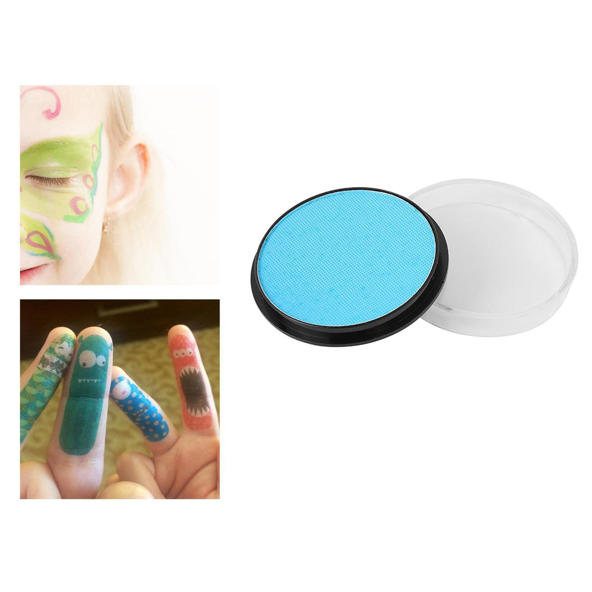 Pastilă de vopsea fosforescente albastru deschis activată cu apă, efect UV vizibil, detaliu textură