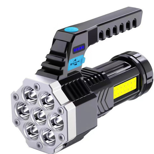 Lanterna LED Lumina Puternica, Rezistenta la Apa, Tip Proiector COB, Vivimall, Lanternă Reincarcabila, USB, cu Maner pentru Drumetii, Lanterna de Urgenta, Aer Liber, 14.1 x 6.4 cm, Culoare Negru cu Comutator Albastru - vivimall.ro