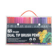 Set 72 carioci pe bază de apă cu dublu vârf, corp negru din plastic, vedere frontală ambalaj