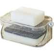 Săpunieră dublă transparentă din PET cu 2 straturi, vedere frontală, dimensiuni 13,5×8,5×6 cm