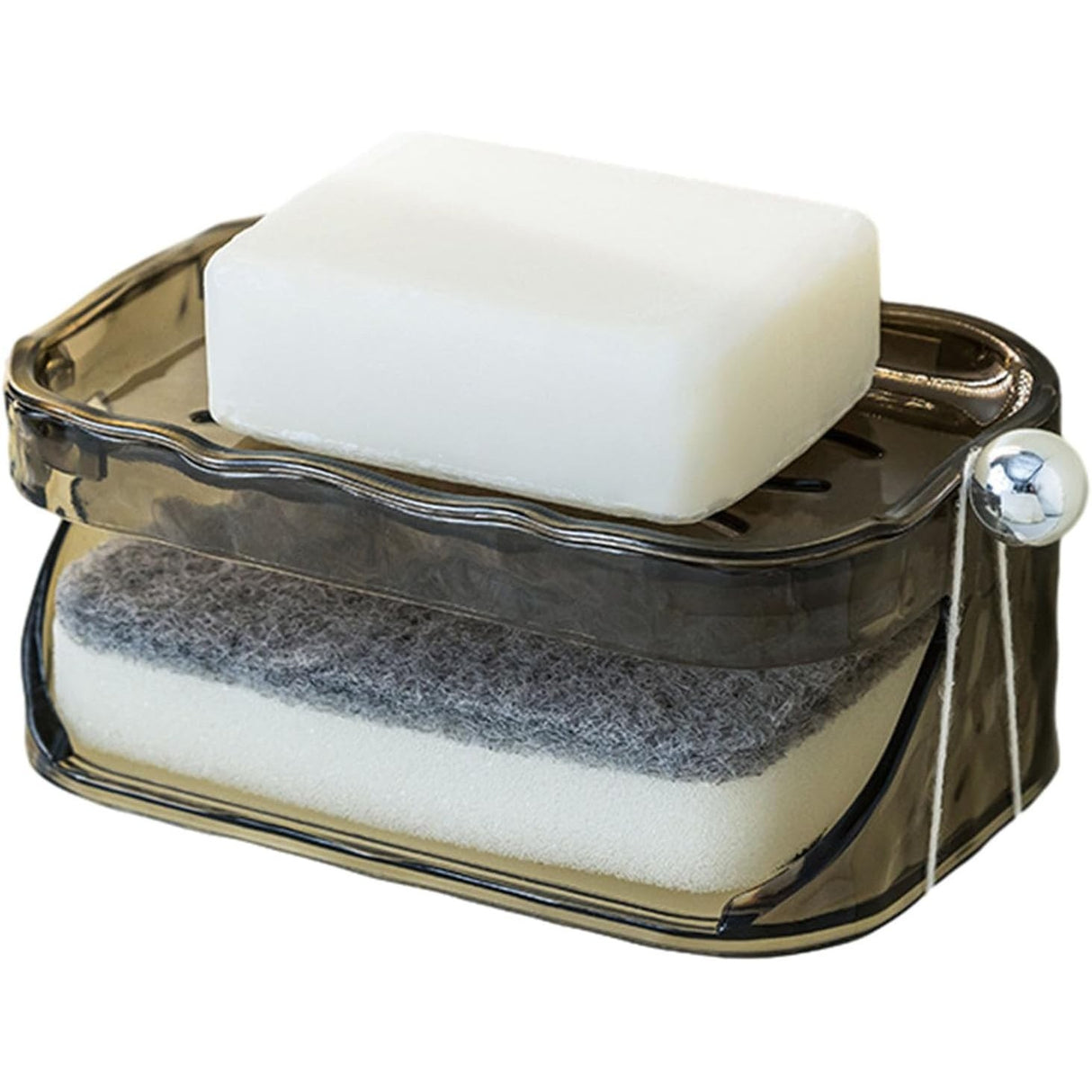 Savoniera Dubla, Flippy, 2 Straturi, Instalare fara Perforare, Agatatoare Burete, 13.5 x 8.5 x 6 cm, Gri