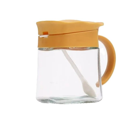 Recipient Condimente, Vivimall, din Stilca, 180 ml, cu Maner si Lingurita, 11.3 x 8.2 cm, Capac Ondulat, Galben - vivimall.ro