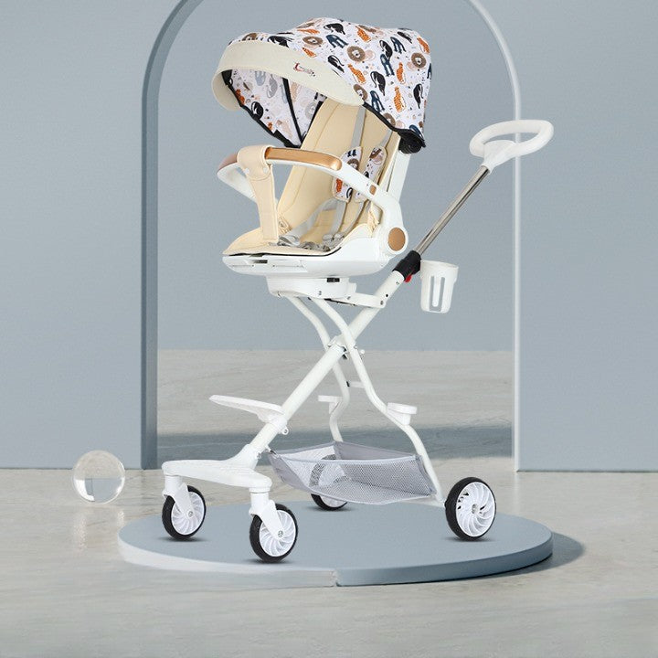 Carucior Sport Vivimall 3in1, 6-36 Luni, Reversibil, Pliabil, Tavita pentru Masa, Pozitie de Somn, Centura de Siguranta, Roti 360, Suport Pahar, Copertina pentru Soare, 32x63x95cm, Crem Model Jungla - vivimall.ro