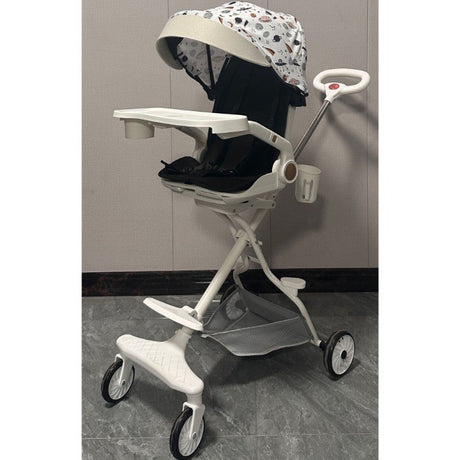 Carucior Sport Flippy 3in1, 6-36 Luni, Reversibil, Pliabil, Tavita pentru Masa, Pozitie de Somn, Centura de Siguranta, Roti 360, Suport Pahar, Copertina pentru Soare, 32x63x95cm, Bej Model Cosmos - vivimall.ro