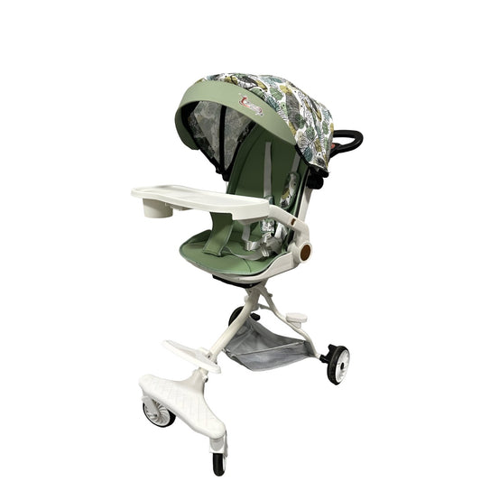 Carucior Sport Vivimall 3in1, 6-36 Luni, Reversibil, Pliabil, Tavita pentru Masa, Pozitie de Somn, Centura de Siguranta, Roti 360, Suport Pahar, Copertina pentru Soare, 32x63x95cm, Verde Model Frunze - vivimall.ro