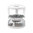 Dozator etajat de cereale Vivimall, rotativ 360, 6 compartimente, capacitate 10L, cofrag special pentru oua, vas pentru scurgerea cerealelor, 35x27.5 cm, alb - vivimall.ro