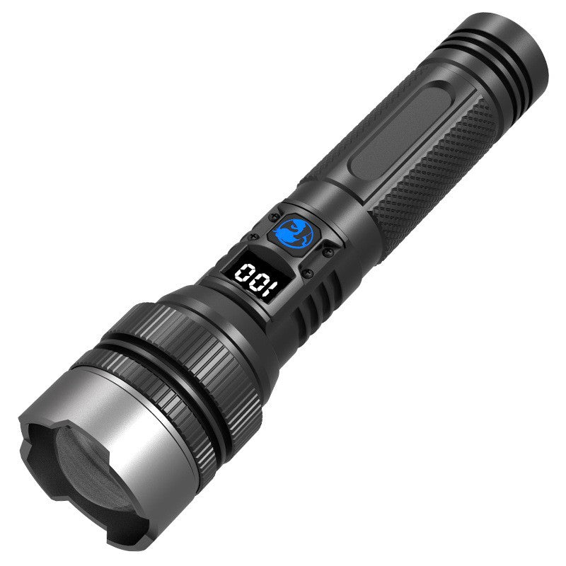 Fehér fényű LED-es zseblámpa, teleszkópos zoomos zseblámpa, külső akkumulátor, alumínium + ABS, 1800 mAh