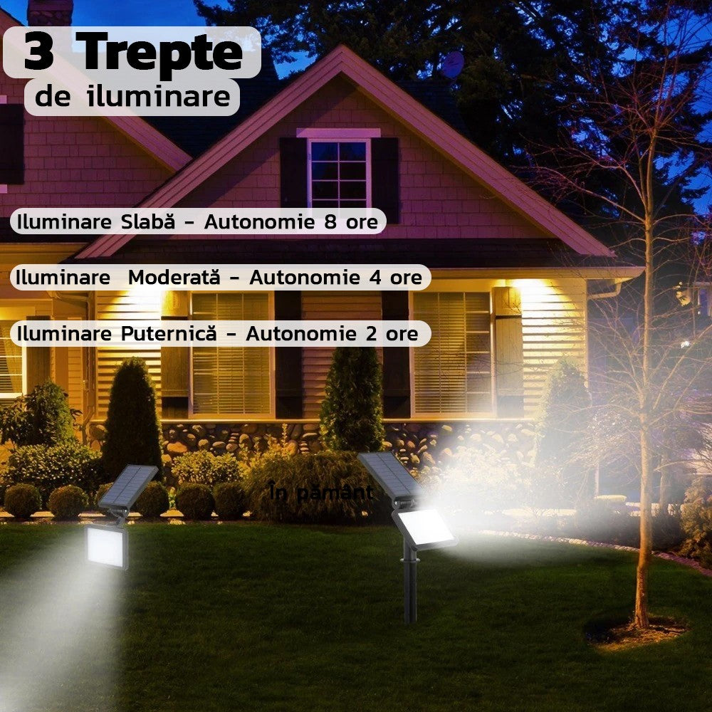 Lampa solara pentru terasa/gradina 48 de LED-uri Vivimall, cu 2 moduri de fixare, senzor de lumina, IP44, material ABS, 5W, 80 lm, 26.5 cm x 14 cm, Alb Rece - vivimall.ro