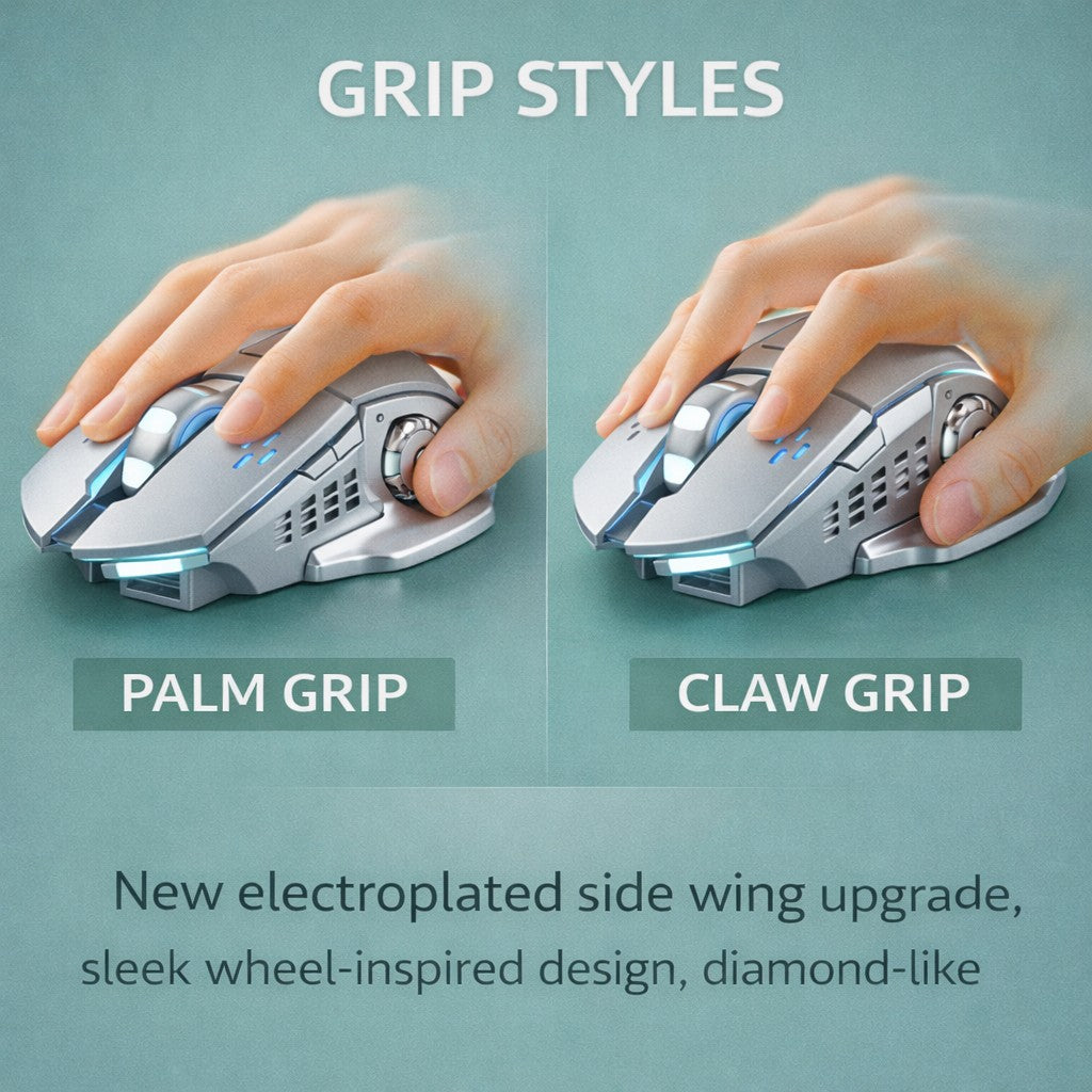 Mouse Gaming Wireless, Flippy, Bluetooth, 2.4GHz, 3600dpi, Reincarcabil, 3,4 x 7,7 cm, Gri - vivimall.ro