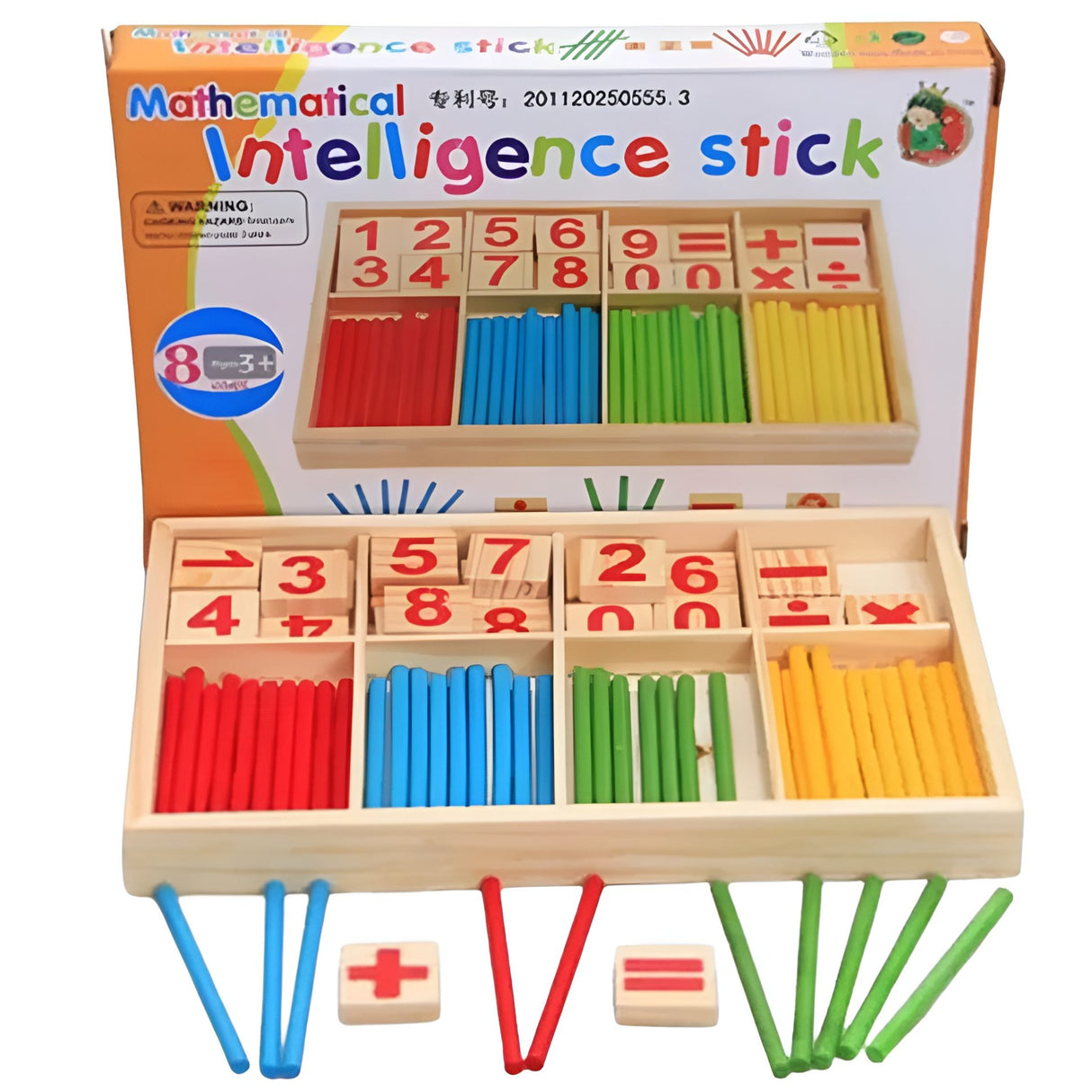 Joc Educativ Montessori, Flippy, Set Educational din Lemn cu Betisoare si Cifre, 74 Piese, Invatare Operatii Matematice si Logica, Cutie de Depozitare si Organizare, 3ani +, Multicolor - vivimall.ro