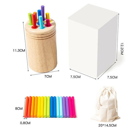 Wooden color sorting cylinder, a children's shape recognition, matching, fine motor skills, and early learning educational toy - color stick sorting cylinder - vivimall.ro