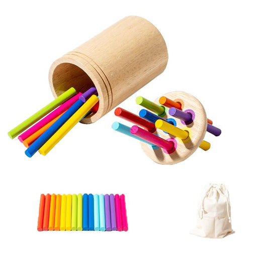 Wooden color sorting cylinder, a children's shape recognition, matching, fine motor skills, and early learning educational toy - color stick sorting cylinder - vivimall.ro