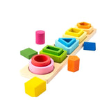 Jucarie Montessori din Lemn, Vivimall, Tip Puzzle, cu 5 Forme Asimetrice, 15 Piese, Educativa, Interactiva, Creativa, Model Forme Geometrice, Materiale Non Toxice, +2 Ani, 29x6.5 cm, Multicolor - vivimall.ro
