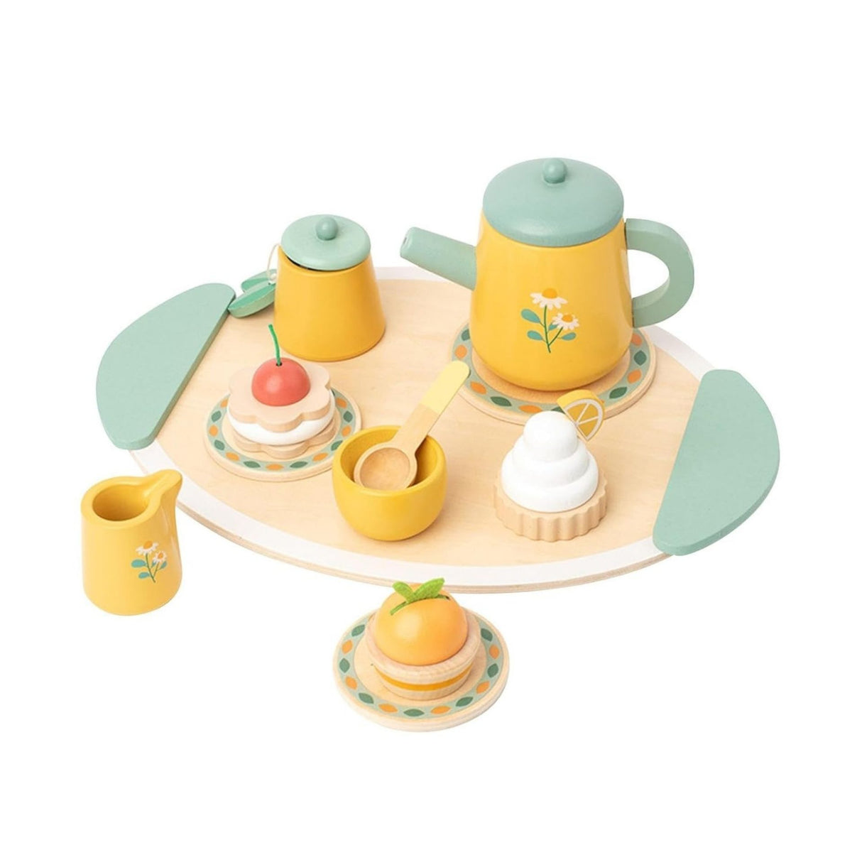 Jucarie Educativa Montessori din Lemn, Flippy, Set de Joaca Interactiv, Model Royal Tea cu Margarete si Prajituri, Dezvolta Motricitatea si Abilitatile Sociale, 3ani+, Multicolor - vivimall.ro