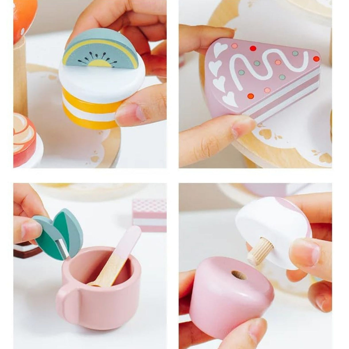 Copil care aranjează accesoriile din lemn Flippy pe etajera cu 3 niveluri, motricitate fină Montessori