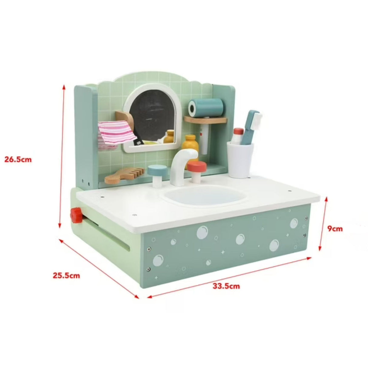 Jucarie Educativa Montessori din Lemn, Flippy, Masuta de Toaleta si Lavoar Interactiv pentru Copii, Set de Joaca cu Accesorii de Baie si Ingrijire, 2 kg, 3 ani+, Multicolor - vivimall.ro