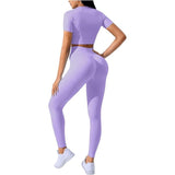 Costum pentru Fitness/Yoga, Flippy, pentru Femei, Material Elastic, Spandex, Talie Inalta, Mov, Marime M - vivimall.ro