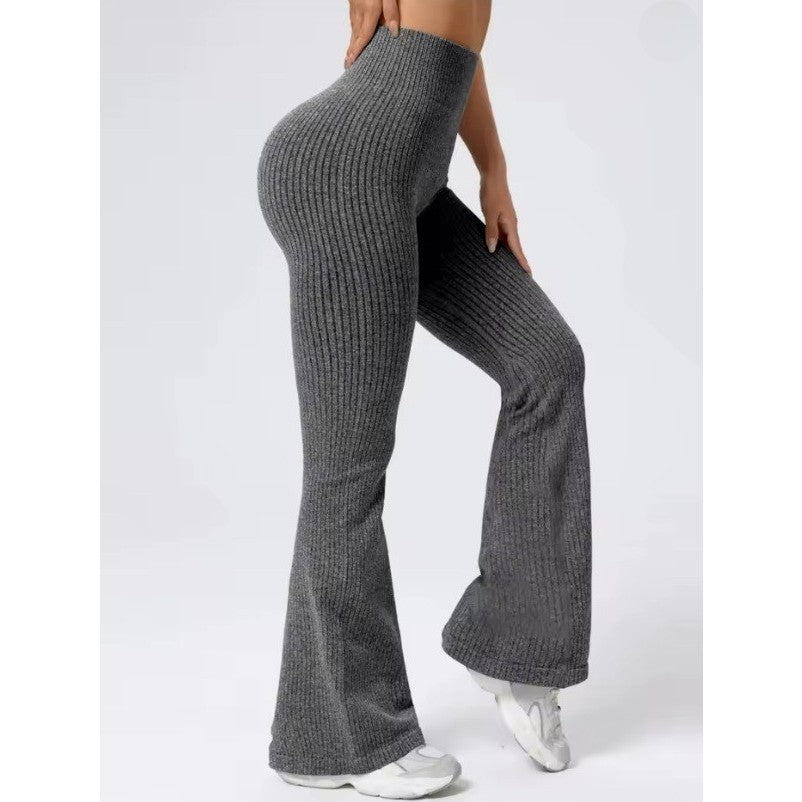 Pantaloni tricotați sport damă Vivimall gri, vedere laterală, croială evazată slim fit XL