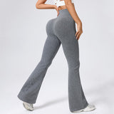 Pantaloni yoga damă Vivimall gri deschis, ținută fitness casual, vedere din spate, marime XS