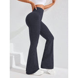 Pantaloni yoga damă Vivimall evazați albastru marin, vedere laterală, croială slim fit mărime S