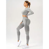 Colanți talie înaltă gri Vivimall din set sport yoga, vedere laterală, fără cusături