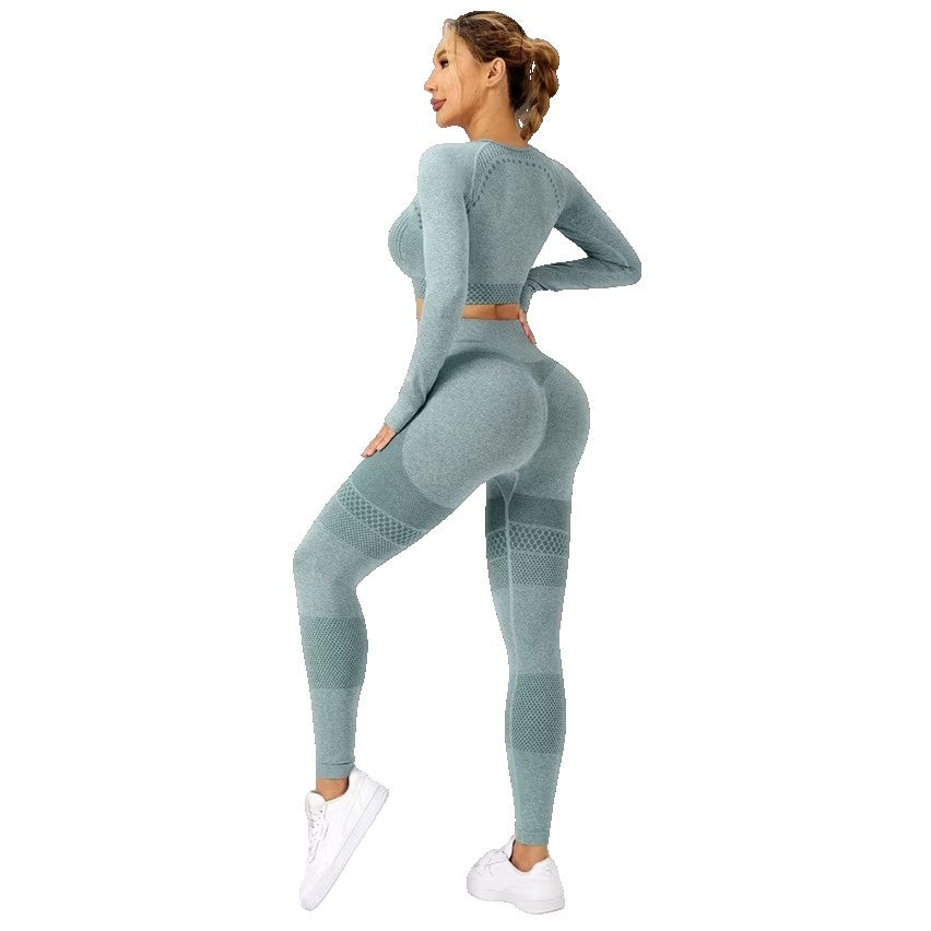 Costum sport damă verde mentă Vivimall, set 2 piese yoga, vedere frontală completă, mărime S