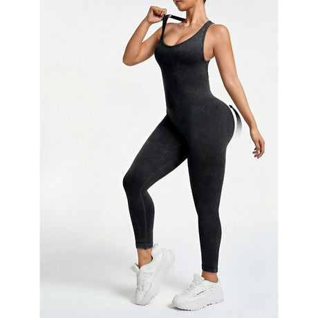 Costum sport damă Vivimall fără cusături, spate decupat cu bretele în formă de X, culoare neagră