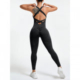 Detaliu material elastic nailon-spandex costum yoga damă Vivimall One Piece negru, textură fină
